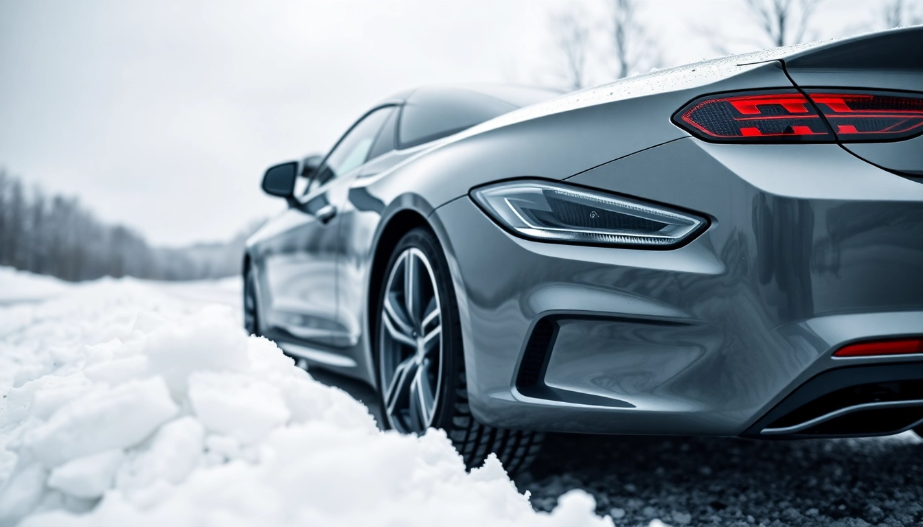 PPF winter road salt protection showcasing a vehicle's glossy finish amidst harsh winter elements.