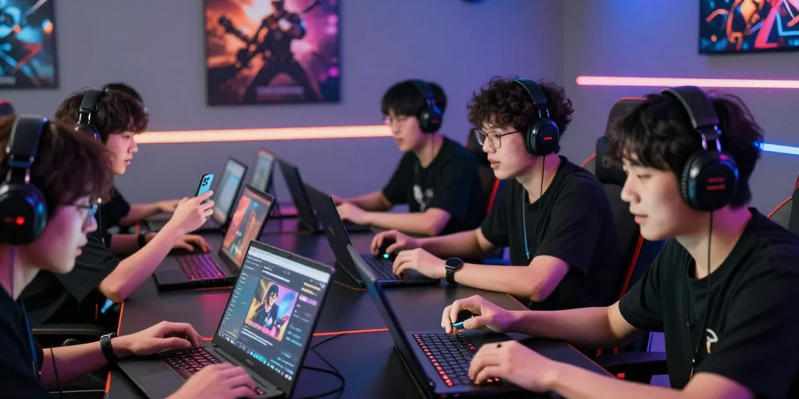 Players experiencing 68gamebai online gaming on multiple devices in a vibrant environment.