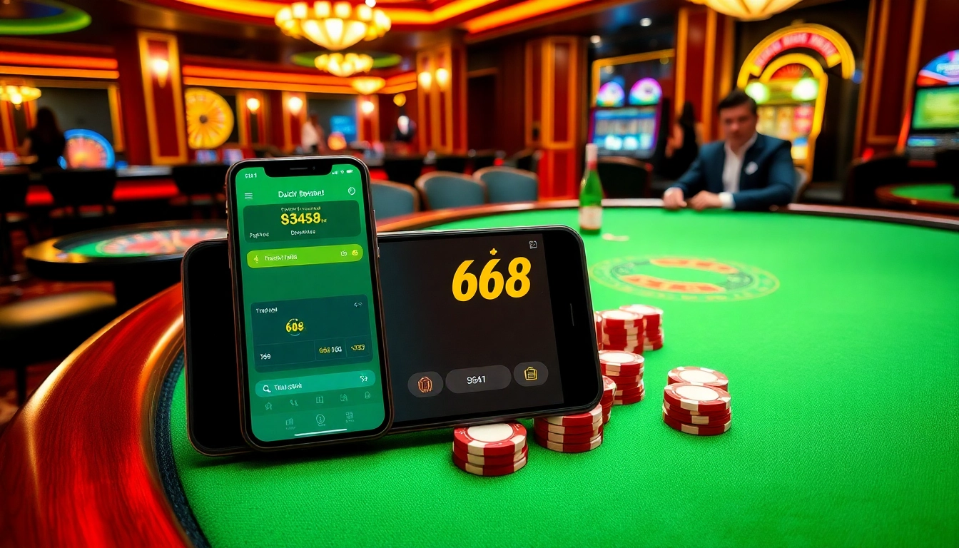 Lỗi Nạp – Rút 68 Game Bài with a luxurious gaming table scene illuminated by spotlights.