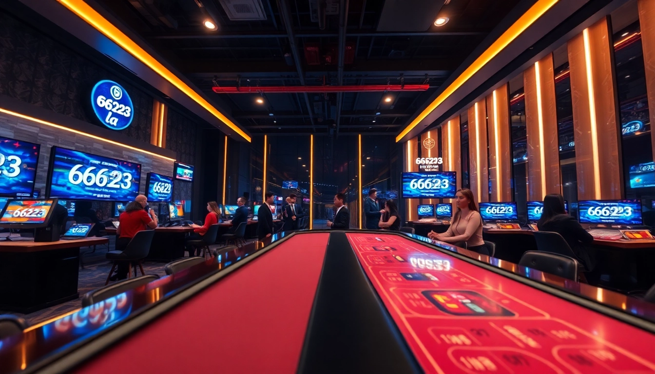 Experience the luxury of online gaming with 6623 la, showcasing vibrant live casino action and engaging sports betting scenes.