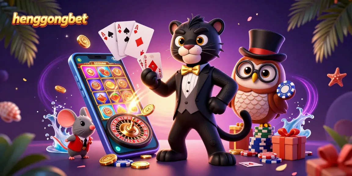 Hengongbet invites players to experience thrilling blackjack and poker games with elegant cartoon characters.