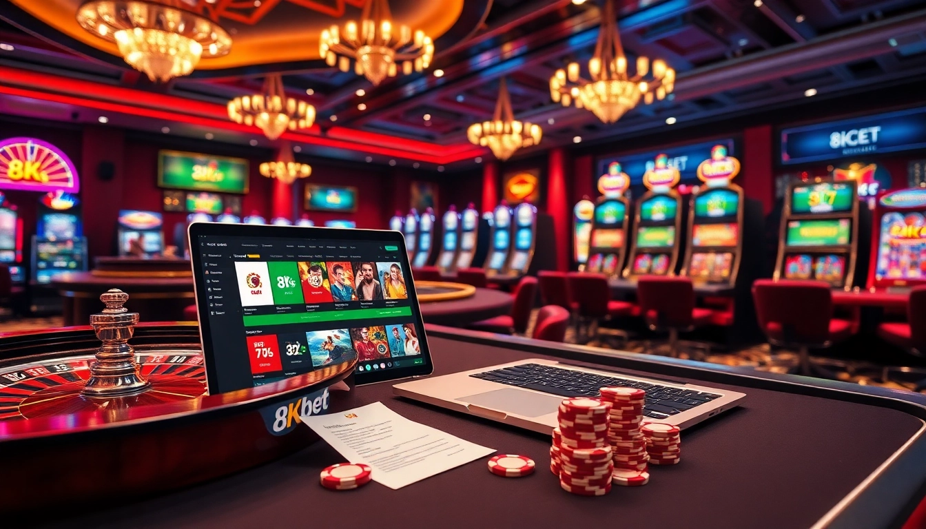 Experience the thrill of online betting at 8Kbet with vibrant casino visuals and excitement.