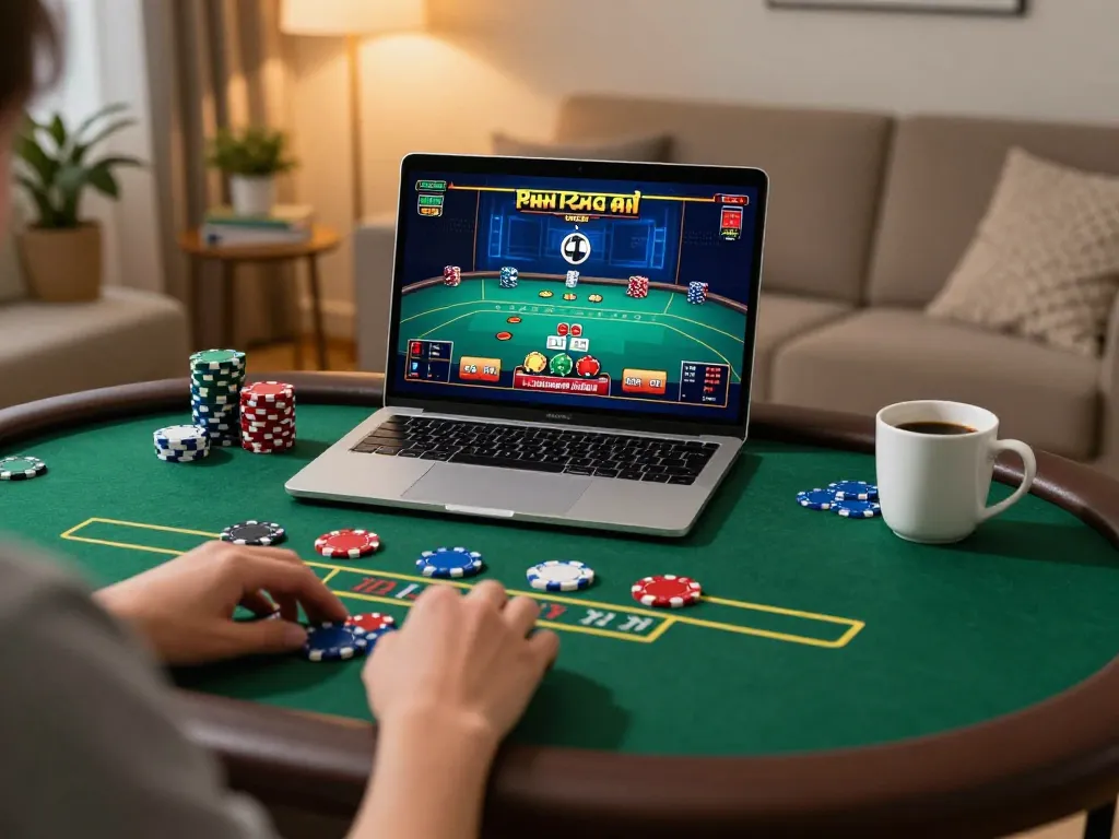 Player enjoying online gambling at home using go89 for engaging gaming experience
