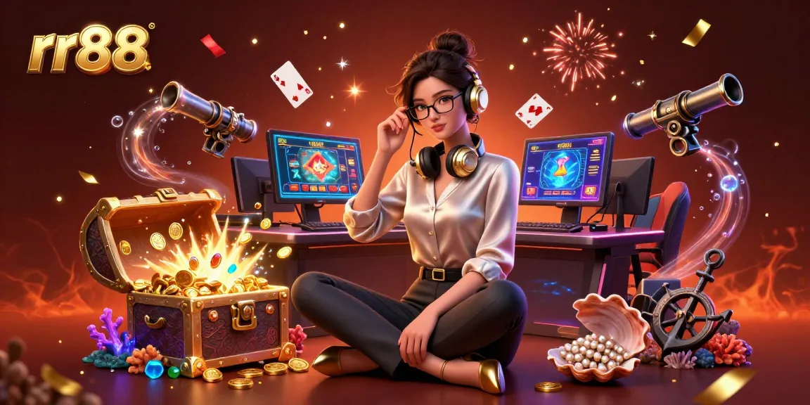Experience thrilling online games at rr88 with a skilled Asian gamer immersed in a high-tech casino setup.