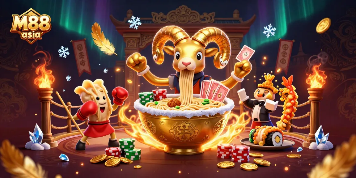M88 asia showcases a vibrant 3D illustration filled with engaging casino characters and dynamic gambling elements.