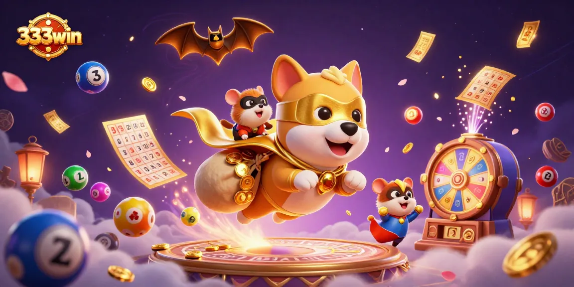 Engage with 333win's exciting gaming scene featuring cheerful characters, vibrant lottery elements, and dynamic 3D graphics.