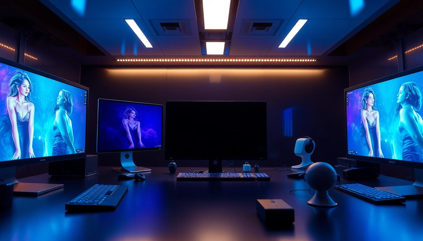 Creating innovative ai porn content using advanced AI technology in a modern workspace.