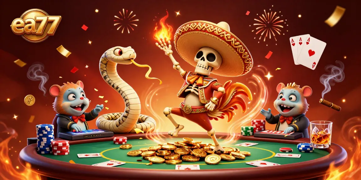 ea77 jackpot scene with a mariachi rooster and casino elements creating a vibrant gaming atmosphere