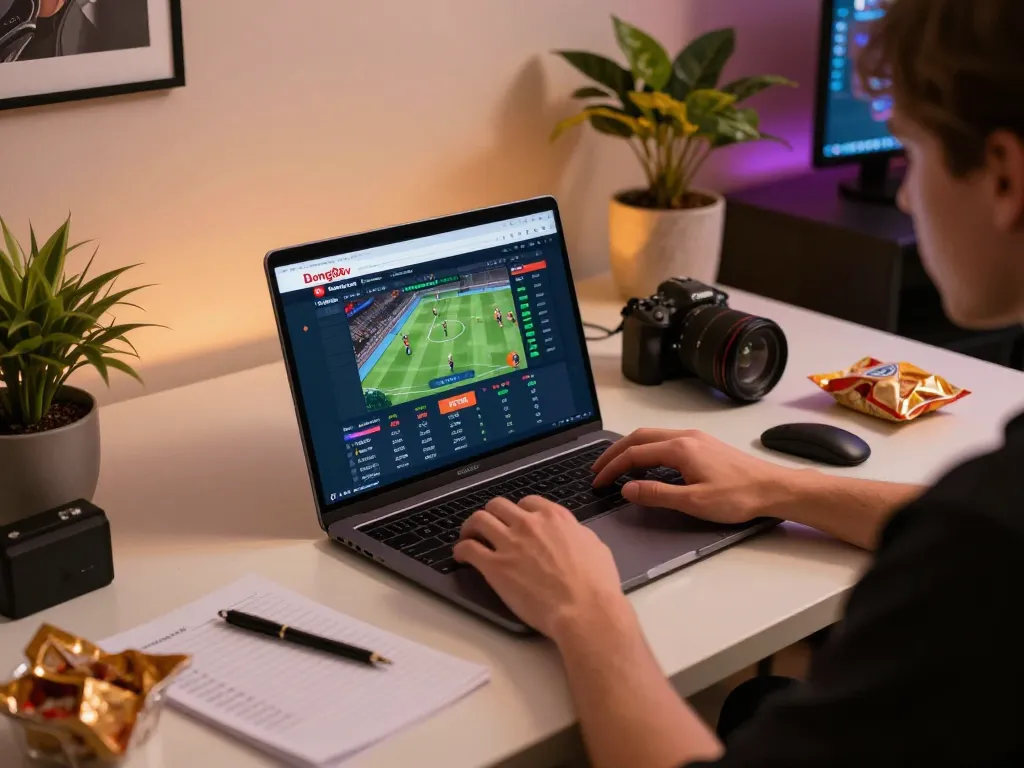 Person strategizing their sports bets on bong88v platform while enjoying a cozy home setting