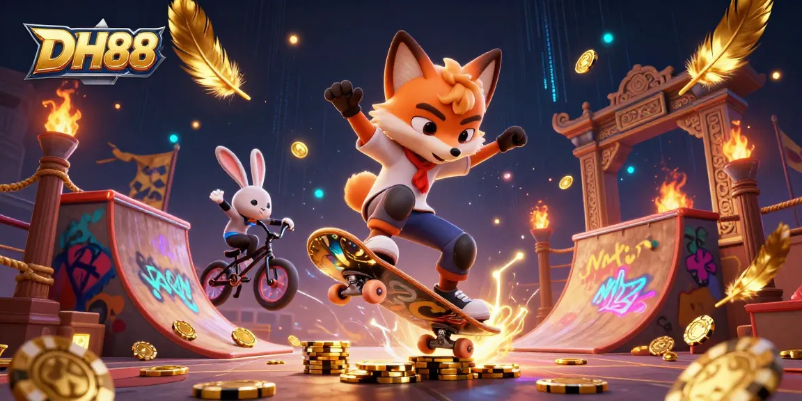 Experience thrilling action with DH88's vibrant 3D casino scene featuring imaginative gambling characters.