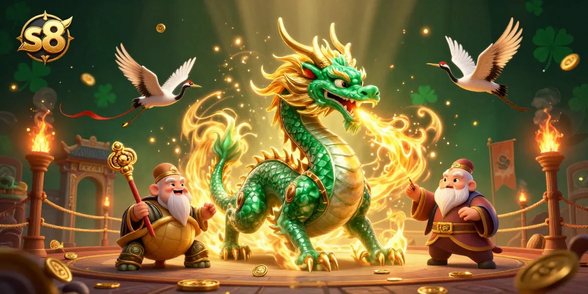 S8 interactive gaming scene featuring a jade dragon and turtle sage, emphasizing epic casino gameplay.