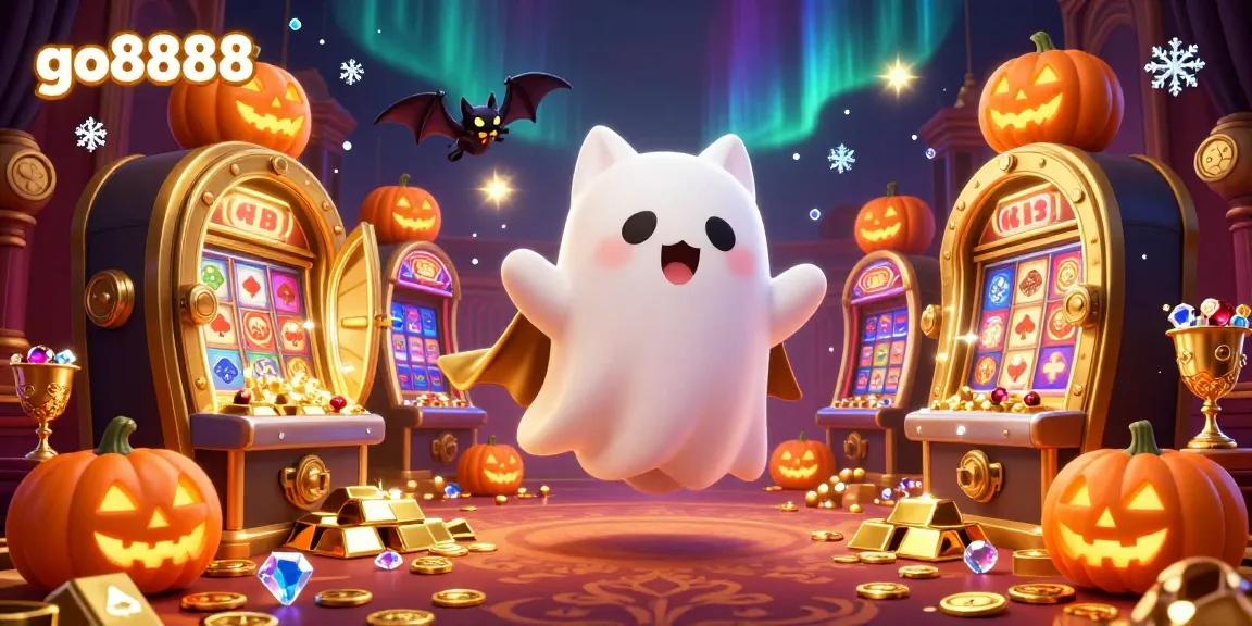 Experience the vibrancy of go8888 in this animated casino scene featuring a ghost cat and treasure.